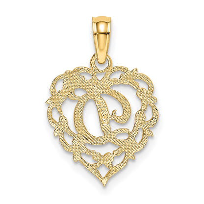 14K Yellow Gold 14Ky Heart Script Letter D Initial Charm