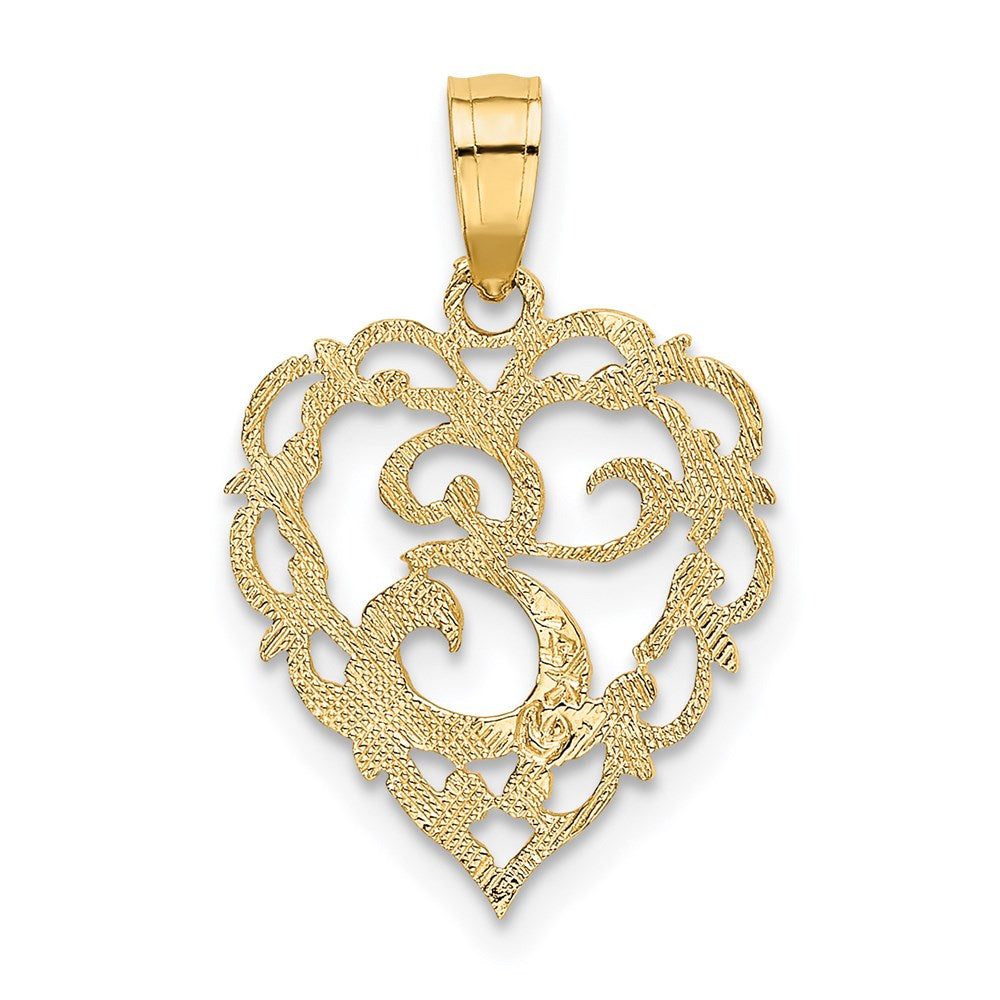14K Yellow Gold 14Ky Heart Script Letter E Initial Charm