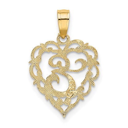 14K Yellow Gold 14Ky Heart Script Letter E Initial Charm