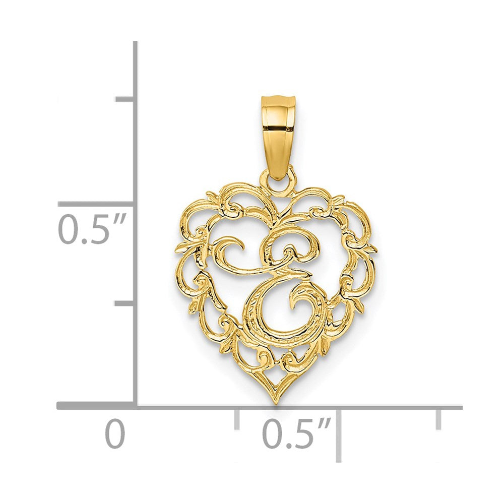 14K Yellow Gold 14Ky Heart Script Letter E Initial Charm