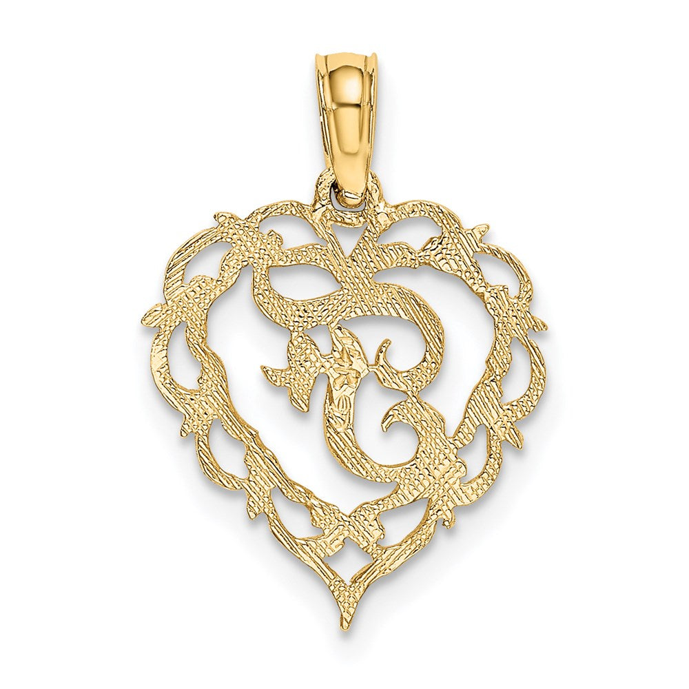 14K Yellow Gold 14Ky Heart Script Letter F Initial Charm