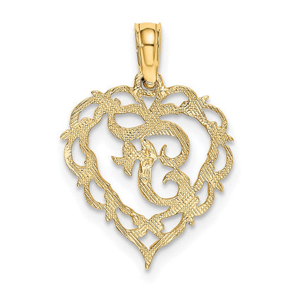 14K Yellow Gold 14Ky Heart Script Letter F Initial Charm