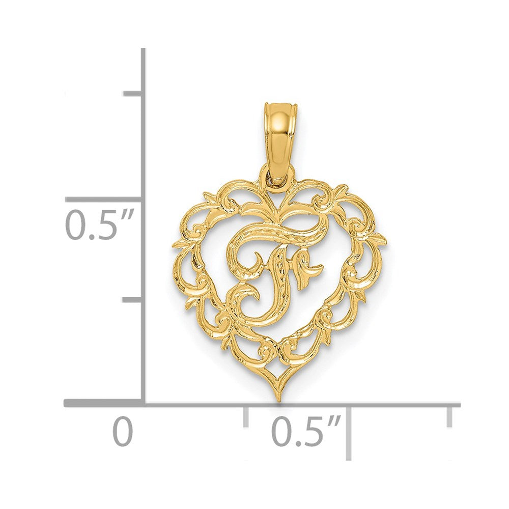 14K Yellow Gold 14Ky Heart Script Letter F Initial Charm