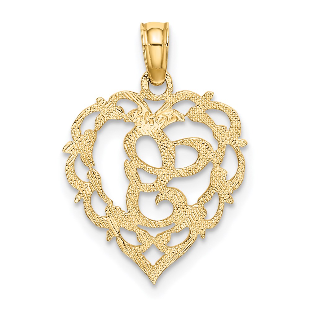 14K Yellow Gold 14Ky Heart Script Letter G Initial Charm