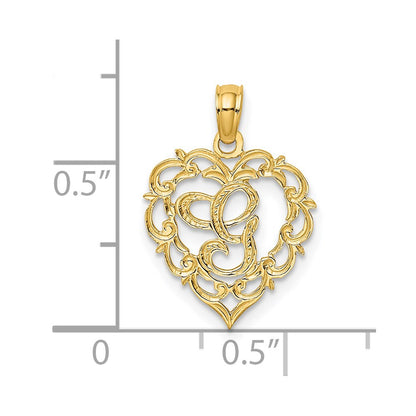 14K Yellow Gold 14Ky Heart Script Letter G Initial Charm