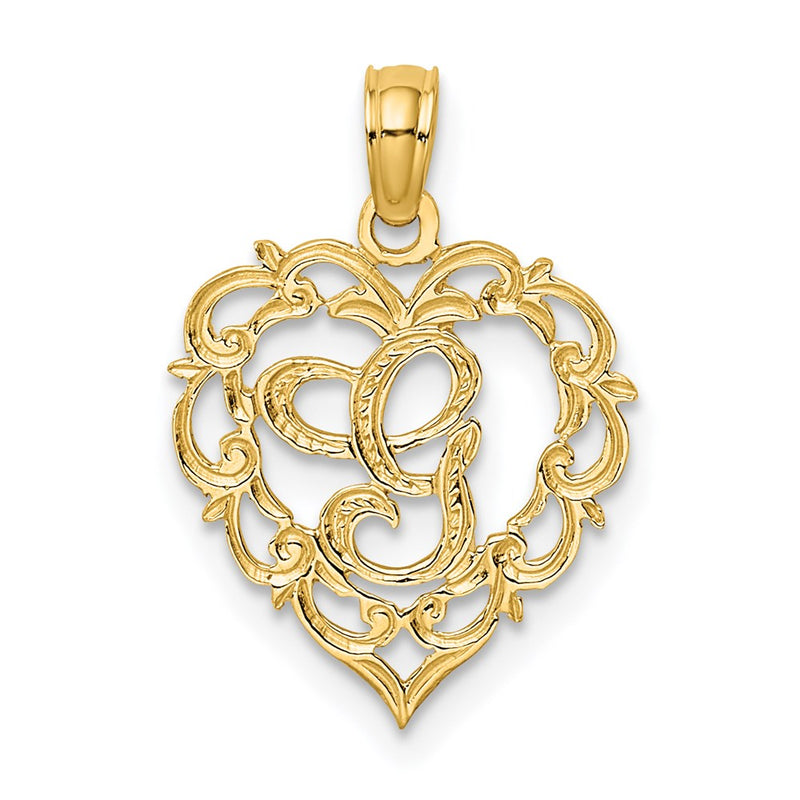 14K Yellow Gold 14Ky Heart Script Letter G Initial Charm