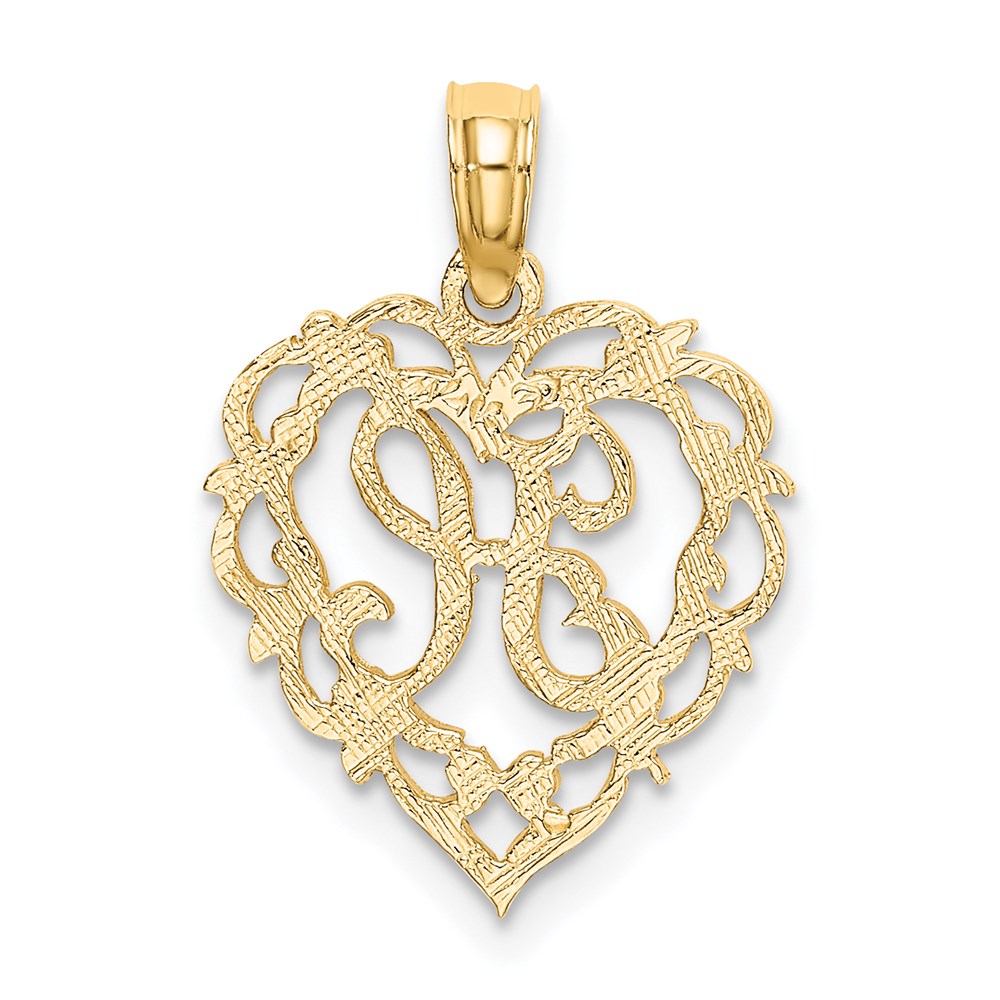 14K Yellow Gold 14Ky Heart Script Letter H Initial Charm