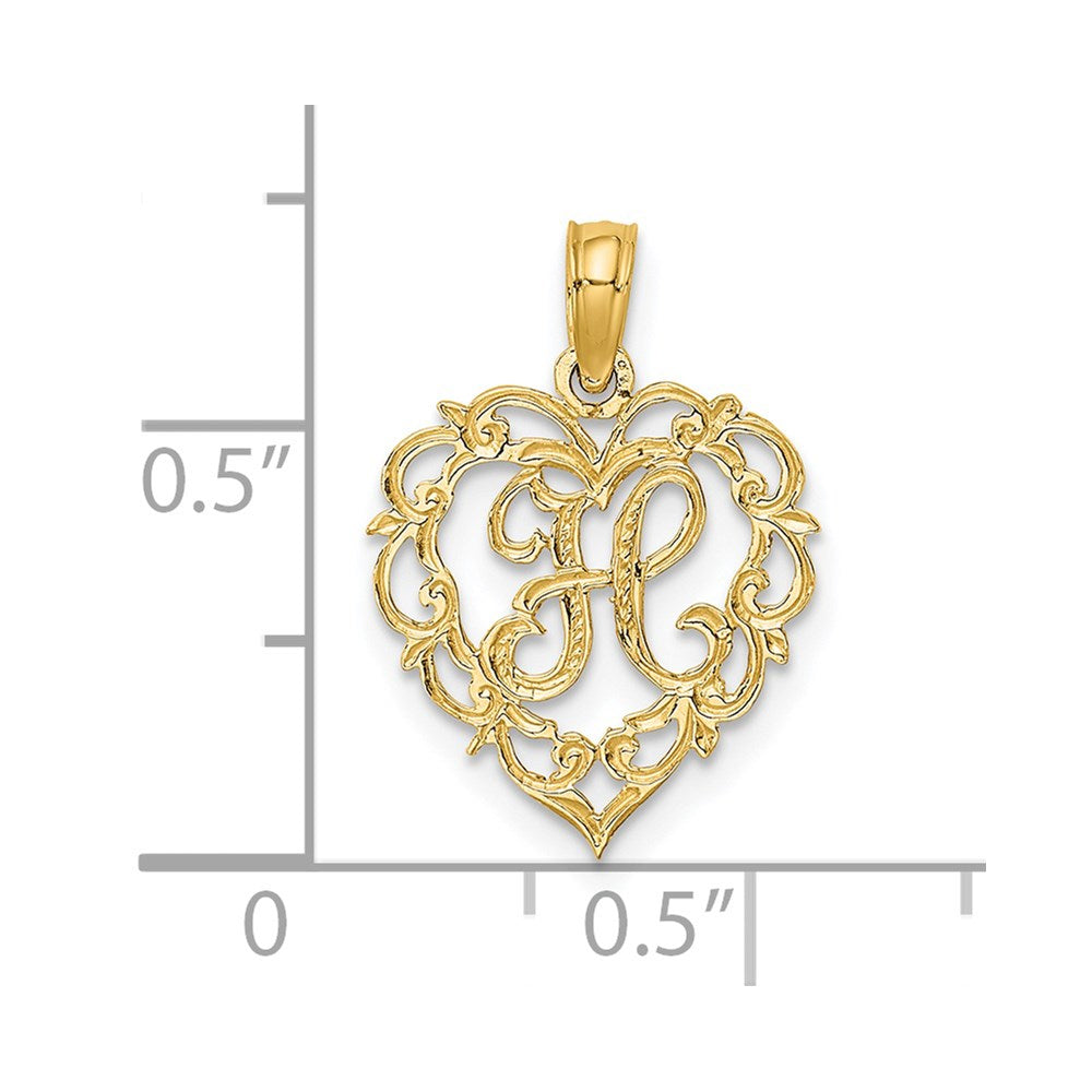 14K Yellow Gold 14Ky Heart Script Letter H Initial Charm