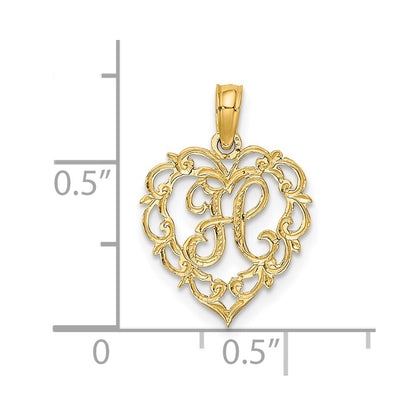 14K Yellow Gold 14Ky Heart Script Letter H Initial Charm