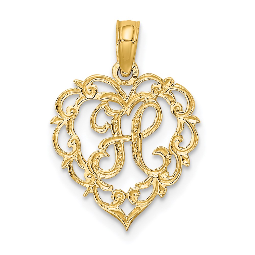 14K Yellow Gold 14Ky Heart Script Letter H Initial Charm