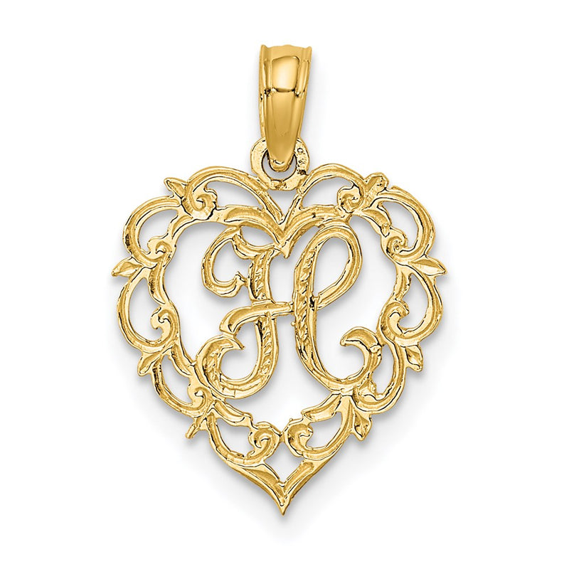 14K Yellow Gold 14Ky Heart Script Letter H Initial Charm