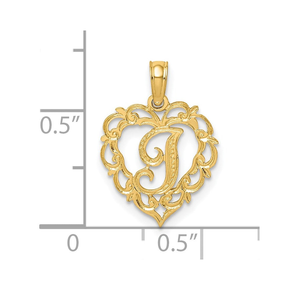 14K Yellow Gold 14Ky Heart Script Letter I Initial Charm