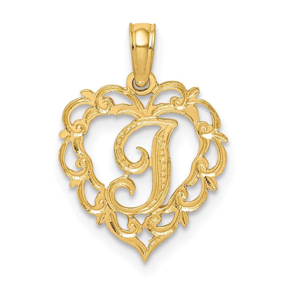 14K Yellow Gold 14Ky Heart Script Letter I Initial Charm