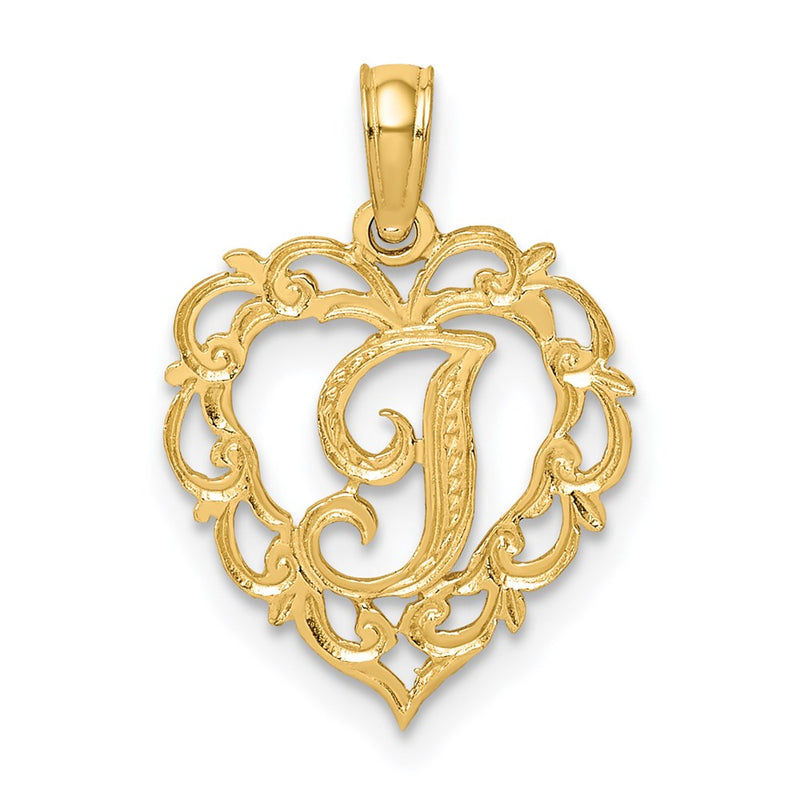 14K Yellow Gold 14Ky Heart Script Letter I Initial Charm