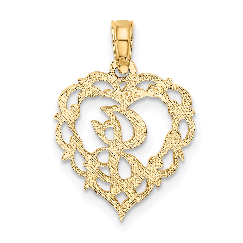 14K Yellow Gold 14Ky Heart Script Letter J Initial Charm