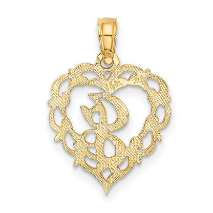 14K Yellow Gold 14Ky Heart Script Letter J Initial Charm