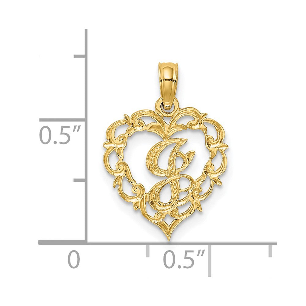 14K Yellow Gold 14Ky Heart Script Letter J Initial Charm