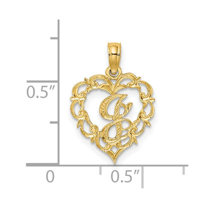 14K Yellow Gold 14Ky Heart Script Letter J Initial Charm