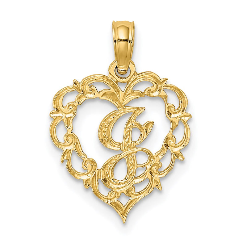 14K Yellow Gold 14Ky Heart Script Letter J Initial Charm