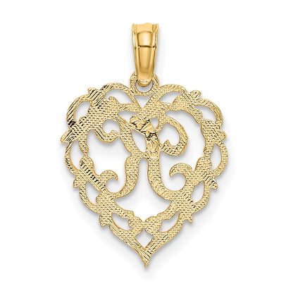 14K Yellow Gold 14Ky Heart Script Letter K Initial Charm
