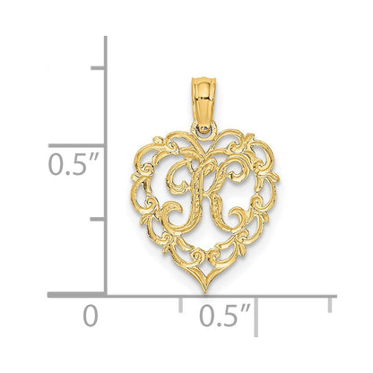14K Yellow Gold 14Ky Heart Script Letter K Initial Charm