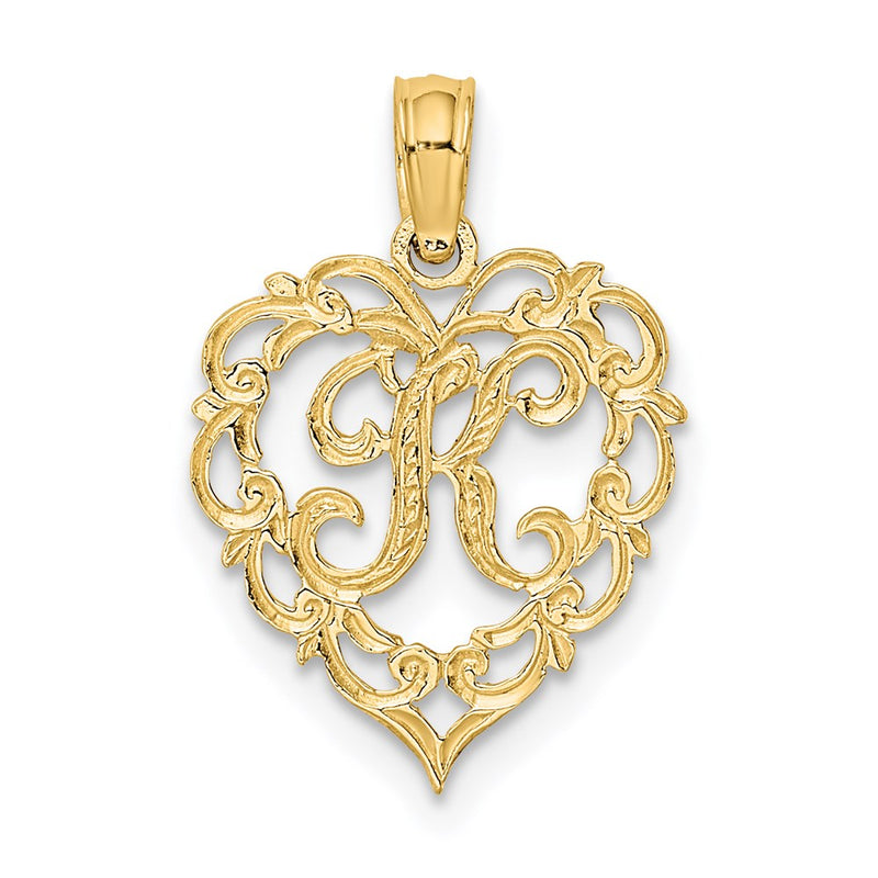 14K Yellow Gold 14Ky Heart Script Letter K Initial Charm