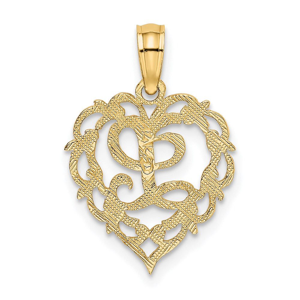 14K Yellow Gold 14Ky Heart Script Letter L Initial Charm