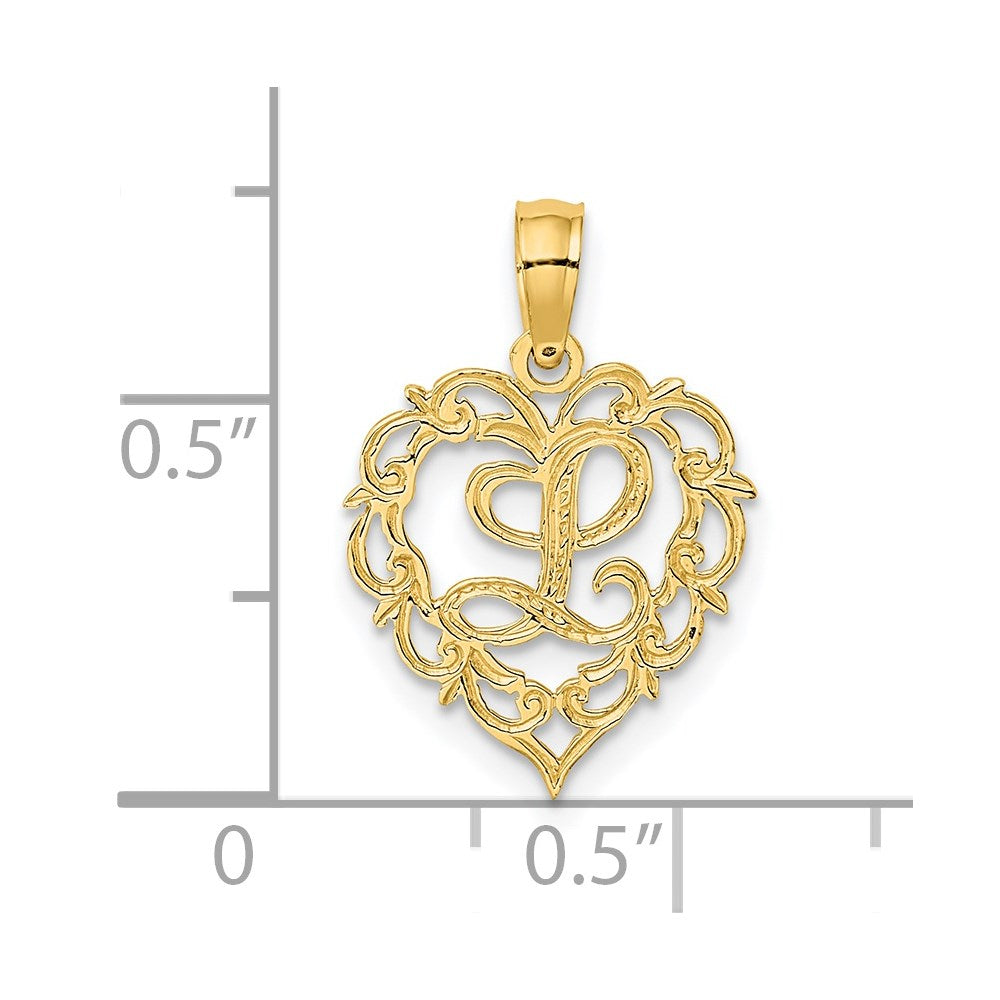14K Yellow Gold 14Ky Heart Script Letter L Initial Charm