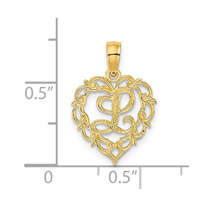 14K Yellow Gold 14Ky Heart Script Letter L Initial Charm