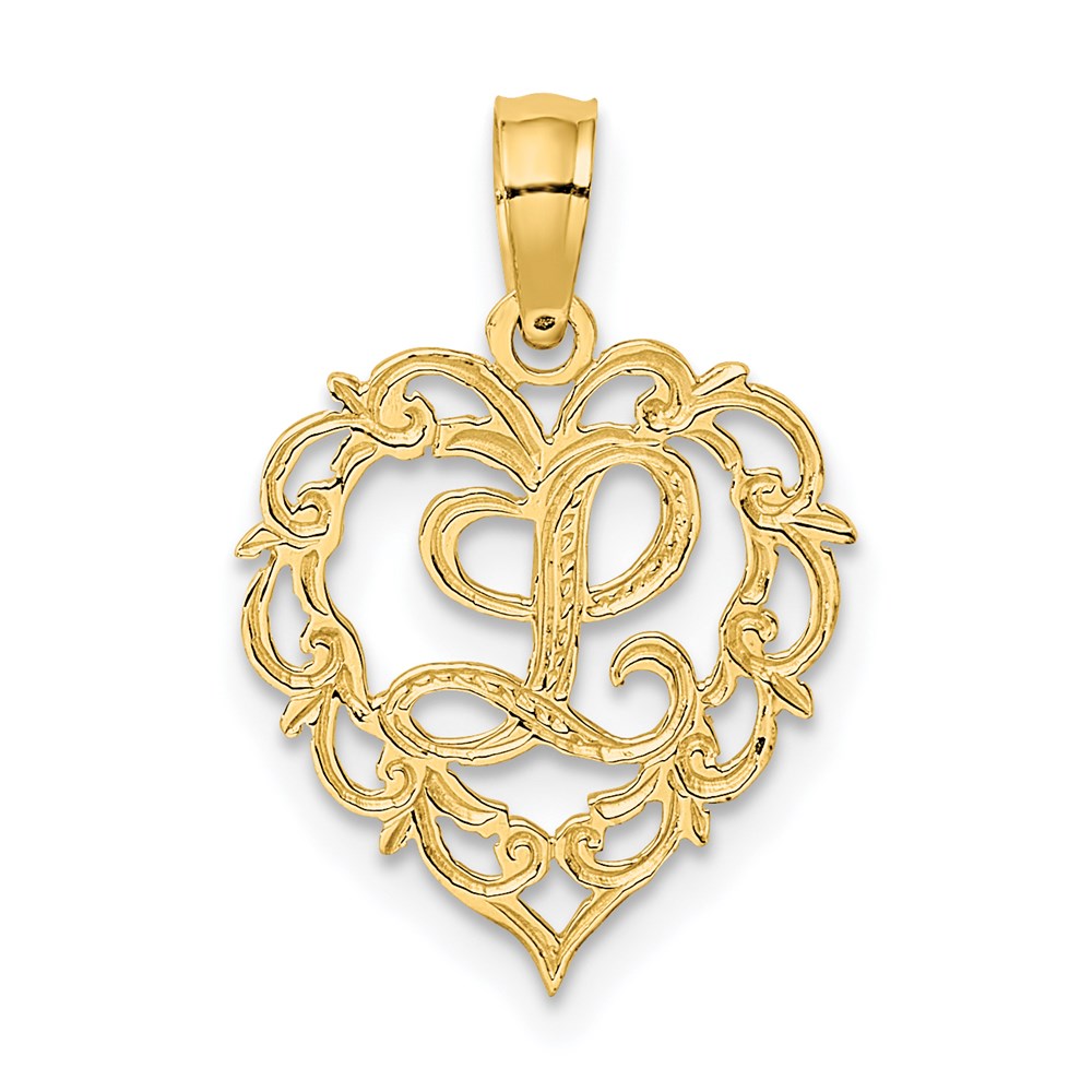14K Yellow Gold 14Ky Heart Script Letter L Initial Charm