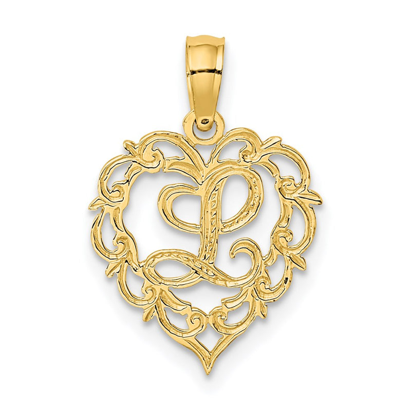 14K Yellow Gold 14Ky Heart Script Letter L Initial Charm
