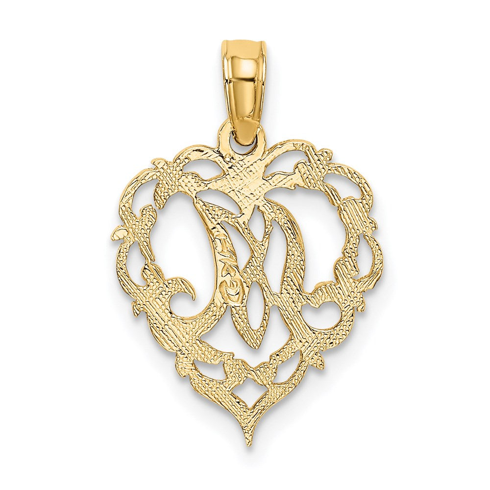 14K Yellow Gold 14Ky Heart Script Letter M Initial Charm