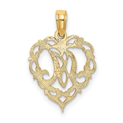 14K Yellow Gold 14Ky Heart Script Letter M Initial Charm