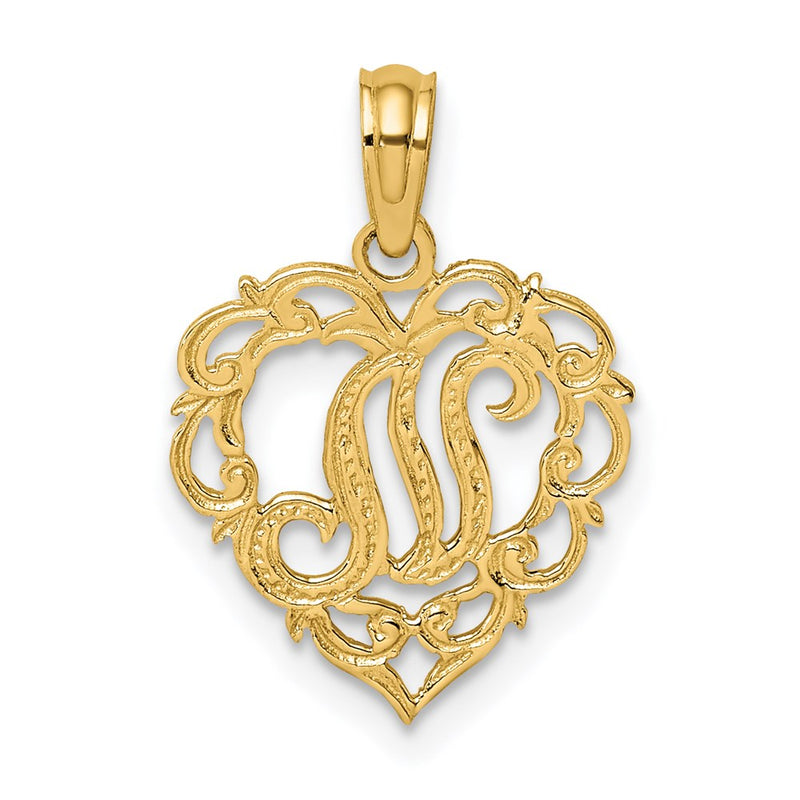 14K Yellow Gold 14Ky Heart Script Letter N Initial Charm