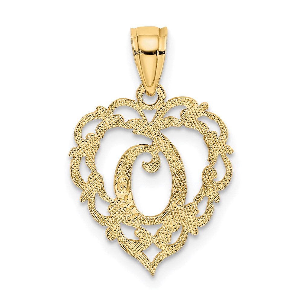 14K Yellow Gold 14Ky Heart Script Letter O Initial Charm