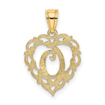 14K Yellow Gold 14Ky Heart Script Letter O Initial Charm