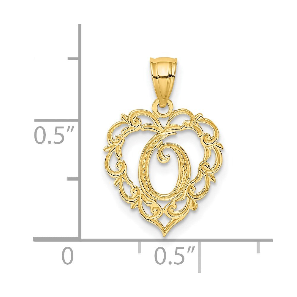 14K Yellow Gold 14Ky Heart Script Letter O Initial Charm