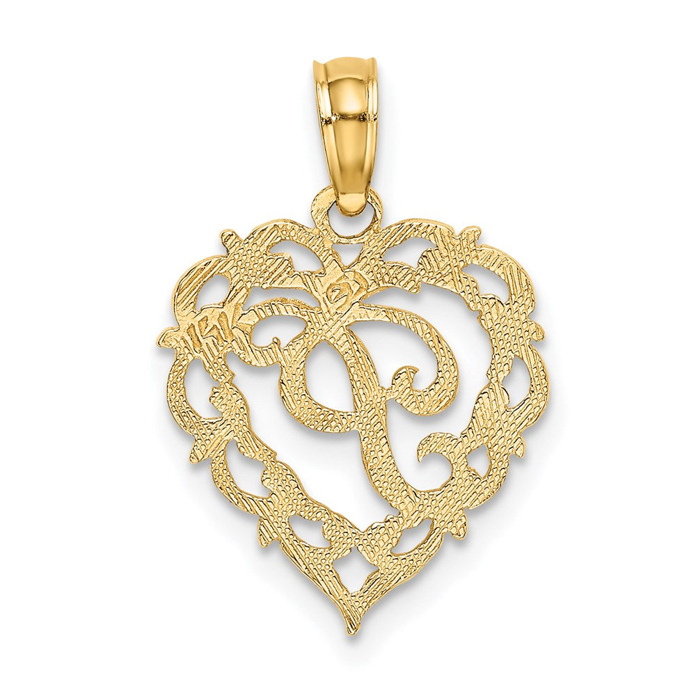 14K Yellow Gold 14Ky Heart Script Letter P Initial Charm
