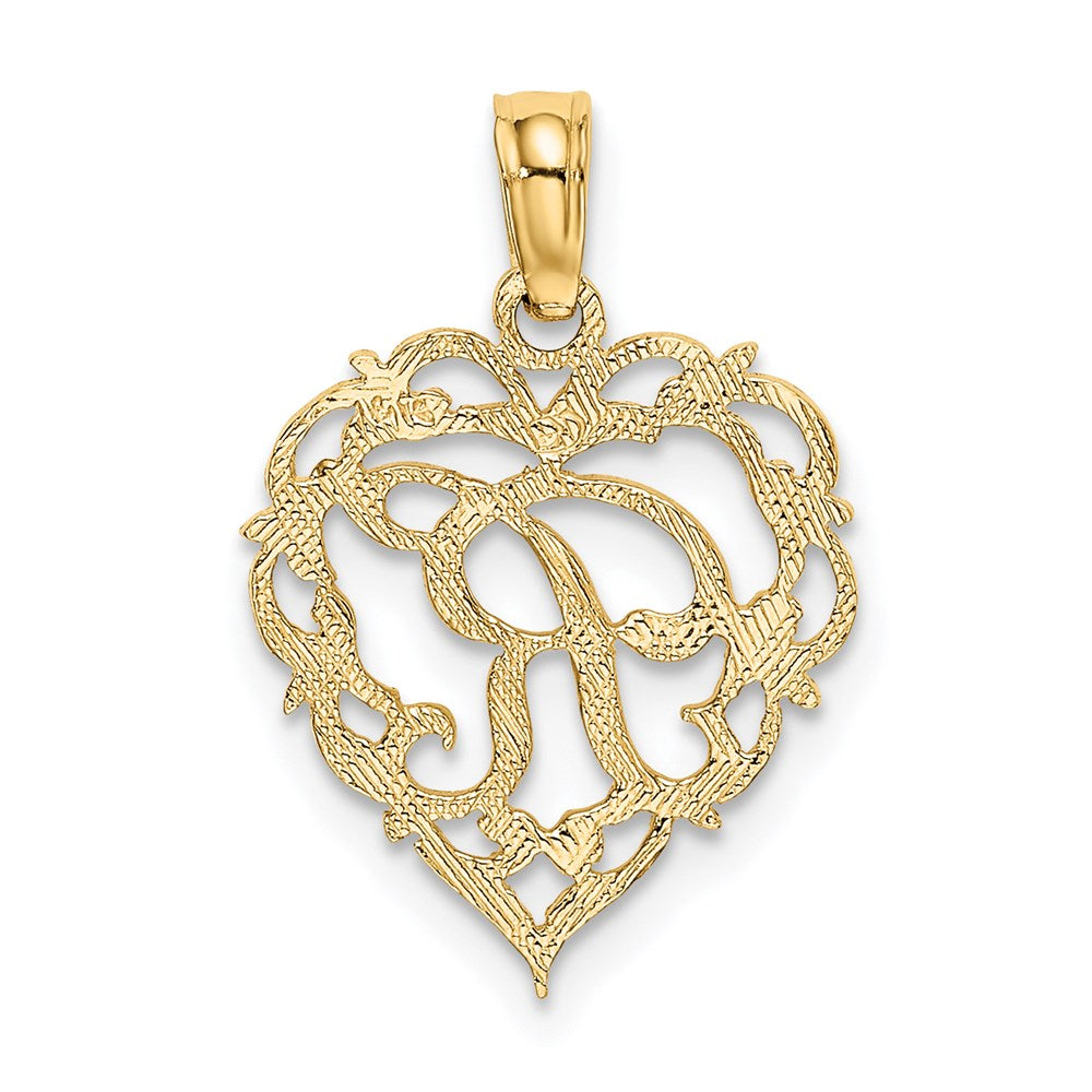 14K Yellow Gold 14Ky Heart Script Letter R Initial Charm