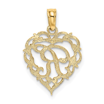 14K Yellow Gold 14Ky Heart Script Letter R Initial Charm