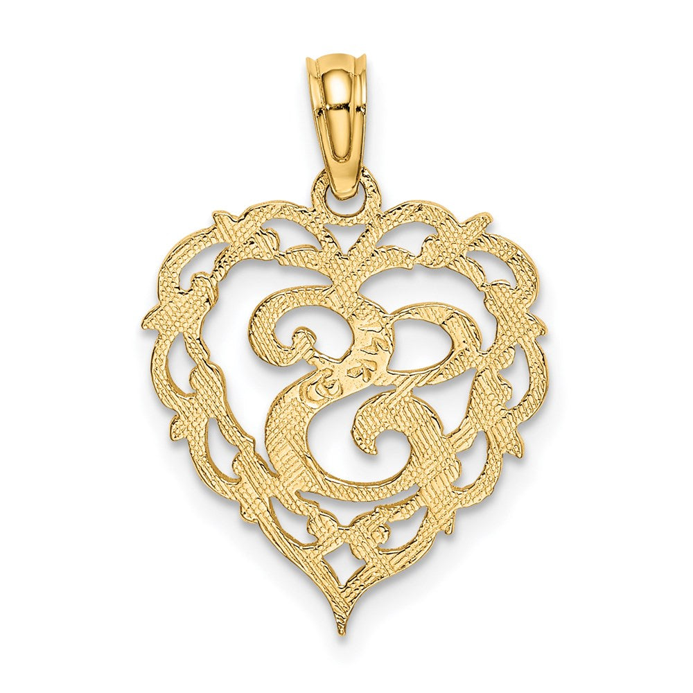14K Yellow Gold 14Ky Heart Script Letter S Initial Charm