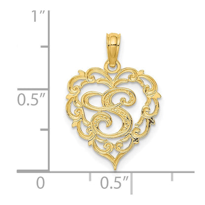 14K Yellow Gold 14Ky Heart Script Letter S Initial Charm