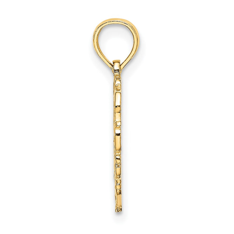 14K Yellow Gold 14Ky Heart Script Letter T Initial Charm