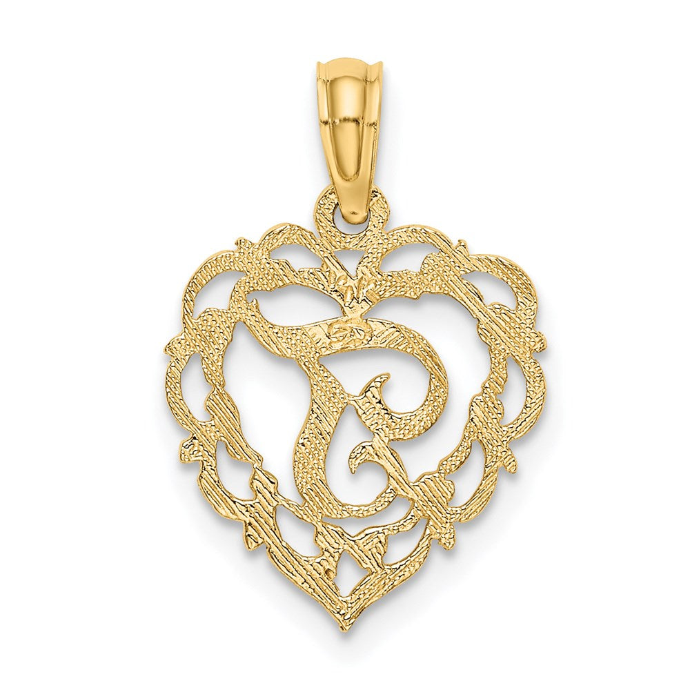 14K Yellow Gold 14Ky Heart Script Letter T Initial Charm