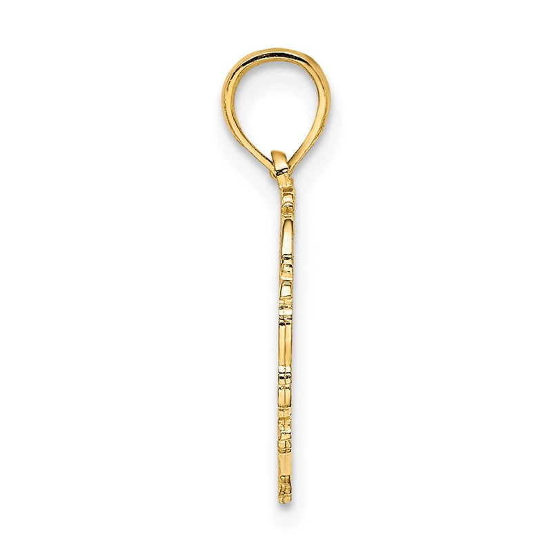 14K Yellow Gold 14Ky Heart Script Letter V Initial Charm