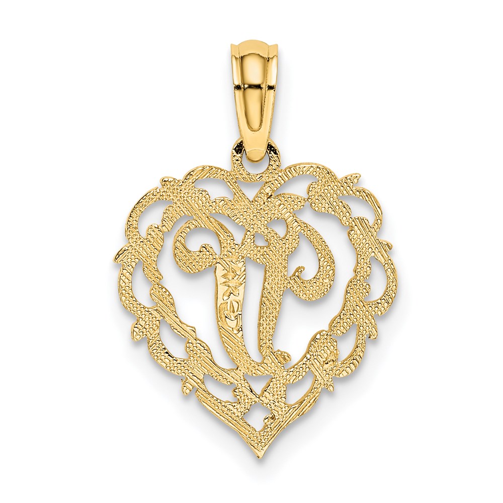 14K Yellow Gold 14Ky Heart Script Letter V Initial Charm
