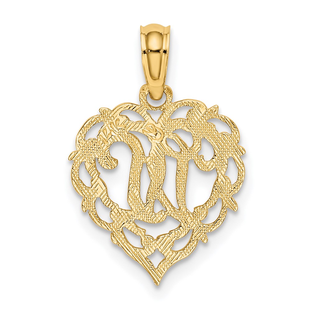 14K Yellow Gold 14Ky Heart Script Letter W Initial Charm