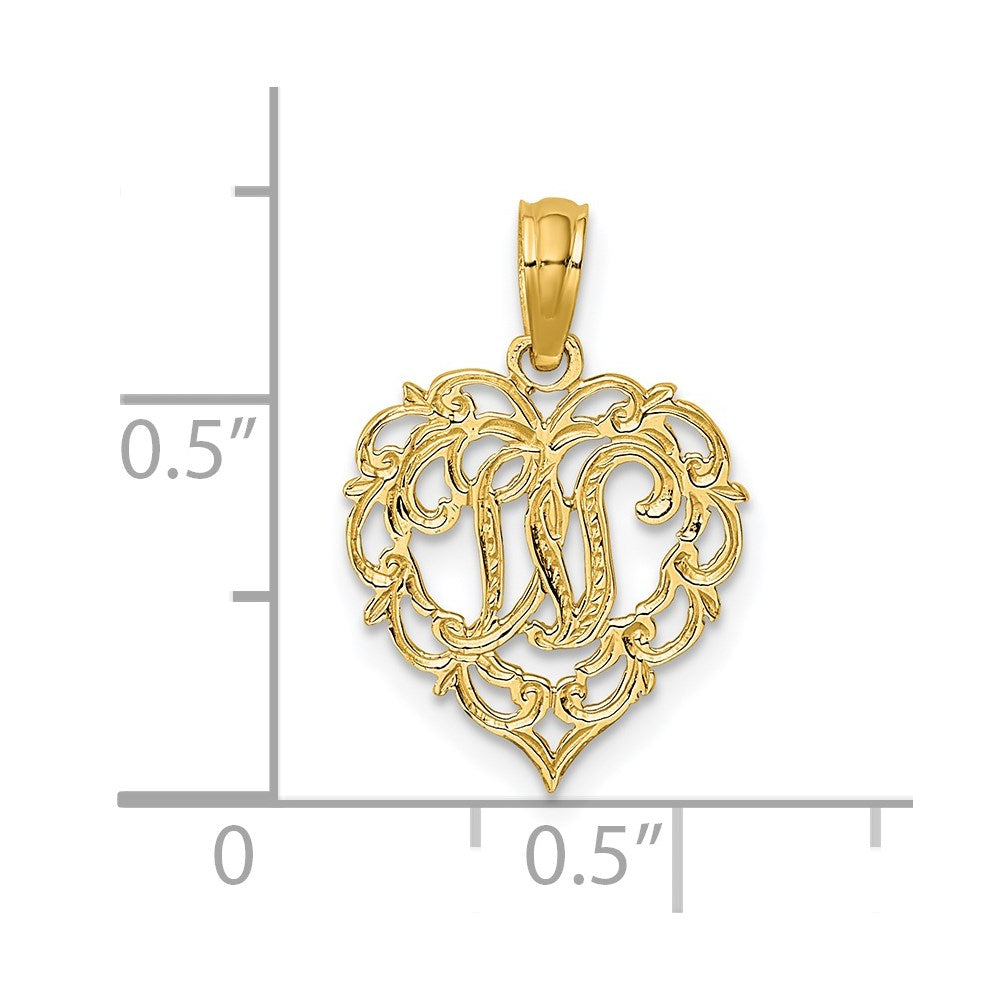 14K Yellow Gold 14Ky Heart Script Letter W Initial Charm