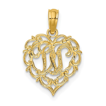 14K Yellow Gold 14Ky Heart Script Letter W Initial Charm