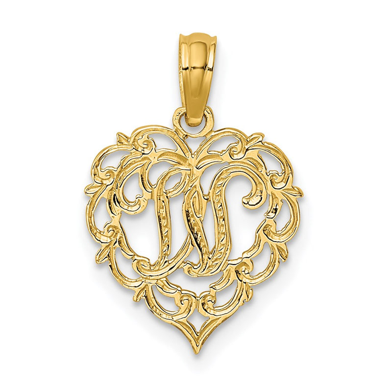 14K Yellow Gold 14Ky Heart Script Letter W Initial Charm